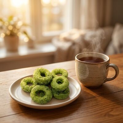 Matcha Crispy Rings - Verfrissende Matcha & Grain Fusion, lichte knapperige ringvormige snack, schuldvrij veelzijdig voor alle gelegenheden