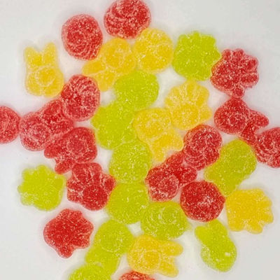 Gemengde kleur Fun Fruit-geïnfundeerde gummy snoepjes met suikercoating