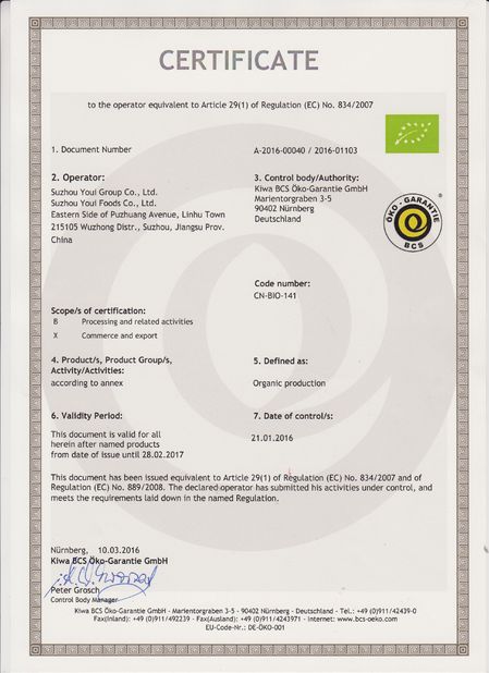 China Suzhou Joywell Taste Co.,Ltd Certificaten
